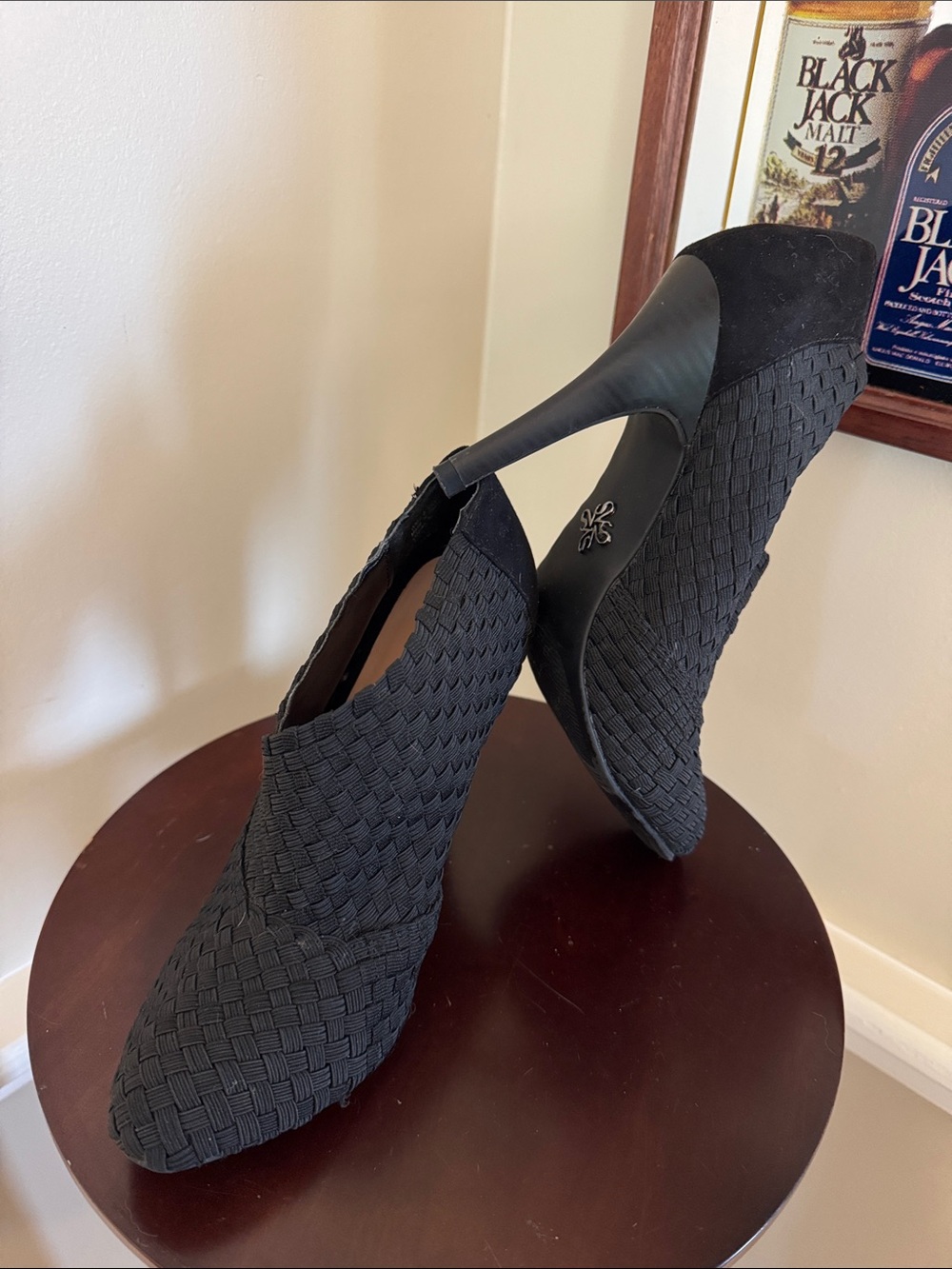 Vera Wang Black Woven Stiletto Booties